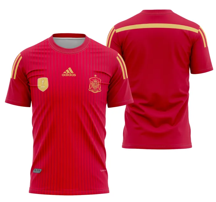 Camiseta unissex preta com logo no peito e estampa grande nas costas do time España Local 2014, ideal para torcedores vibrantes que buscam estilo e conforto.