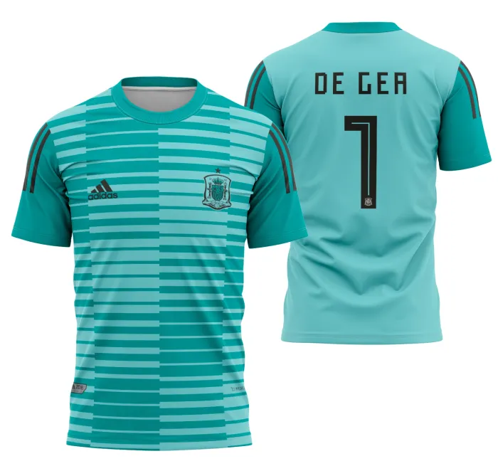 Camiseta unissex branca com logo no peito e estampa grande nas costas inspirada na camisa España Portero 2018, perfeita para torcedores fanáticos e colecionadores.