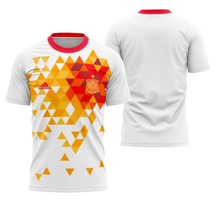 Camiseta unissex branca com logo no peito e estampa grande nas costas inspirada na Espanha jersey away 2015-2016, visual moderno e esportivo perfeito para fãs da seleção.