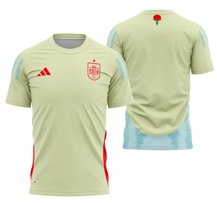 Camiseta preta unissex com logo no peito e estampa grande nas costas da Espanha Visita 2024, design moderno e vibrante para torcedores apaixonados