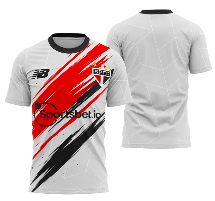 Camiseta unissex preta com logo no peito e estampa grande nas costas do FC São Paulo, perfeita para torcer com estilo e conforto em jogos e eventos.