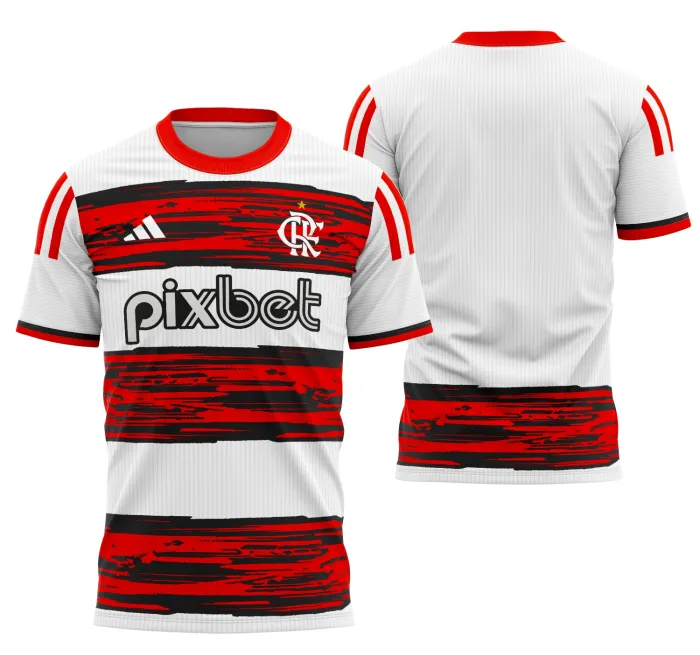Camisa unissex preta com logo no peito e estampa grande nas costas do Flamengo Concept 2024 Modelo 1, ideal para torcedores que buscam estilo e conforto.