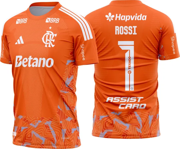 Camiseta unissex preta com logo no peito e estampa grande nas costas do Flamengo goleiro 2026 2027, perfeita para quem busca estilo e identidade no visual futebolístico.