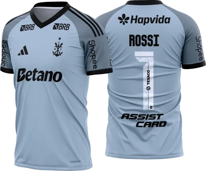 Camiseta preta unissex com logo no peito e estampa grande nas costas, destacando o design do Flamengo Goleiro 3 temporada 2026-27, perfeita para torcedores exclusivos.