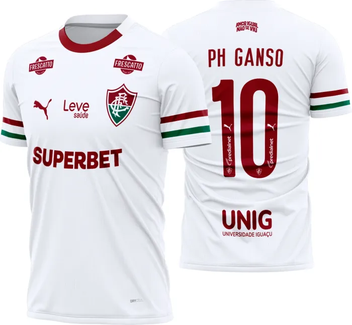 Camiseta unissex preta com logo no peito e estampa grande nas costas do Fluminense Reserva 2026-2027, ideal para torcedores estilizados e fãs do clube carioca.