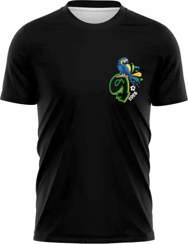 Camiseta unissex branca com logo no peito e estampa grande nas costas que destaca o ritmo da Copa Brasil, ideal para formandos celebrarem com estilo e vibração.
