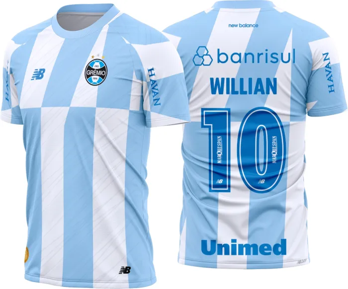 Camiseta unissex preta com logo no peito e estampa grande nas costas, modelo Grêmio Reserva 2026-27, ideal para quem é fã do time e busca estilo e conforto.