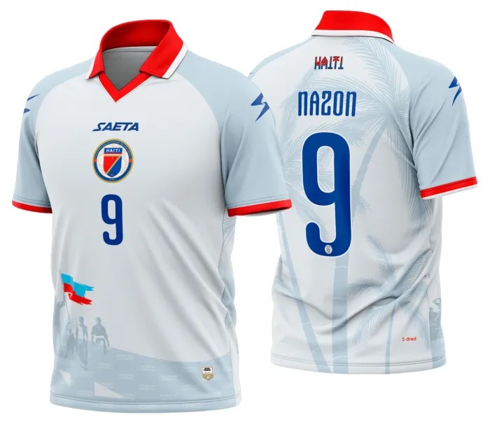 Camiseta unissex preta com logo no peito e estampa grande nas costas mostrando design inspirado na reserva do Haiti 2026-2028, ideal para quem busca estilo e exclusividade.