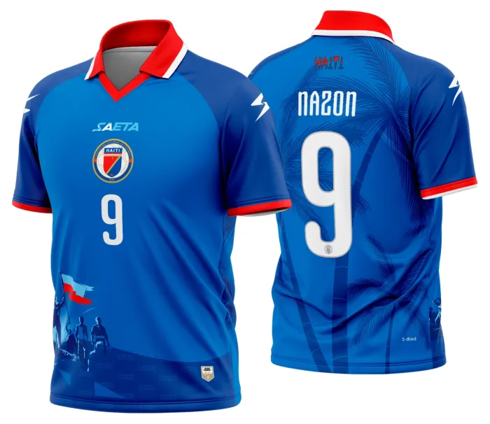 Camiseta unissex preta com logo no peito e estampa grande nas costas do Haiti Titular 2026-2028, ideal para fãs e colecionadores apaixonados pelo tema.
