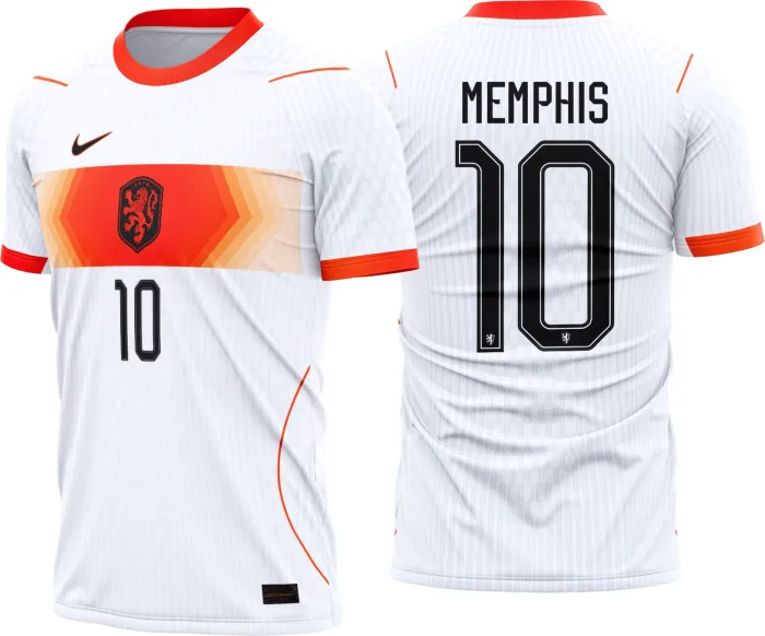 Camiseta unissex preta com logo no peito e estampa grande nas costas inspirada nas cores e símbolos da Holanda Reserva 2026 - 2028, perfeita para fãs e colecionadores.