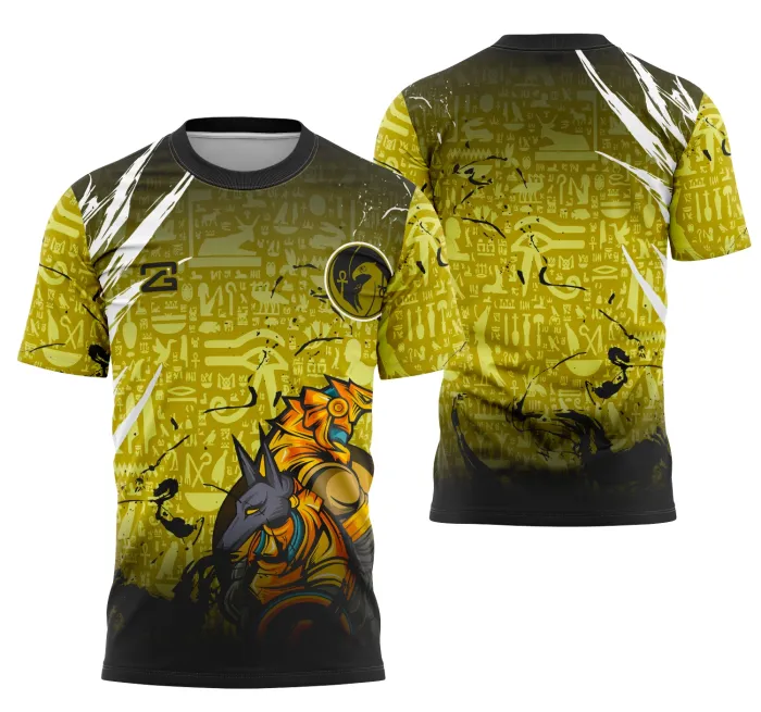 Camiseta unissex preta com logo no peito e estampa grande nas costas com tema Horus Interclasse, ideal para eventos e competições esportivas.