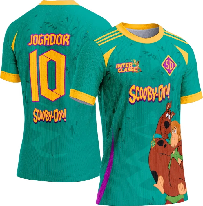 Camiseta unissex preta com logo no peito e estampa grande nas costas do tema Interclasse 829 Scoob-Doo, ideal para eventos escolares e fãs do personagem Scoob-Doo.