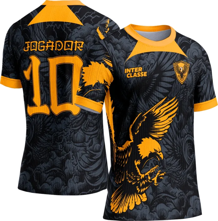 Camiseta unissex preta com logo no peito e estampa grande nas costas mostrando Águia e nome Interclasse 845, visual marcante e moderno para torcer com estilo e força.