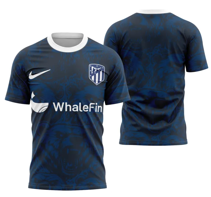 Camiseta unissex preta com logo no peito e estampa grande nas costas do Interclasse Atlético De Madri, ideal para torcedores e eventos esportivos, estilo casual e urbano.