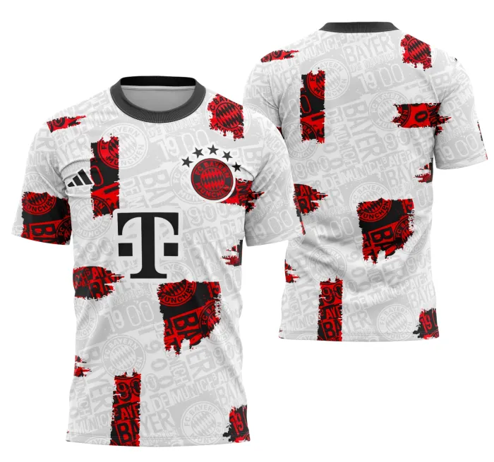 Foto da camiseta unissex preta com logo no peito e estampa grande nas costas com tema Interclasse Bavária De Munique em alta qualidade.