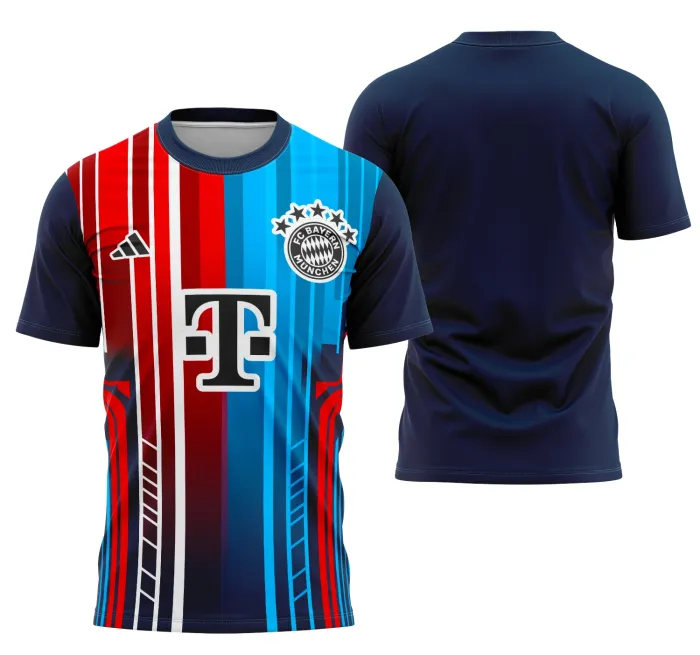 Camiseta unissex preta com logo no peito e estampa grande nas costas inspirada na Interclasse Bayern De Munique, ideal para fãs e eventos esportivos.