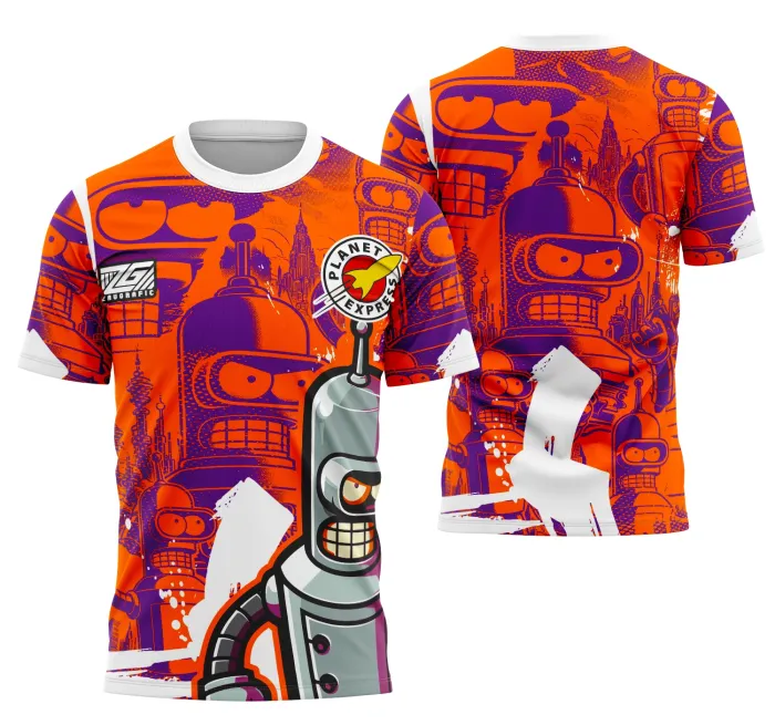 Camiseta unissex preta com logo no peito e estampa grande nas costas com tema Interclasse Bender Rodríguez 2025, ideal para eventos e uso casual.