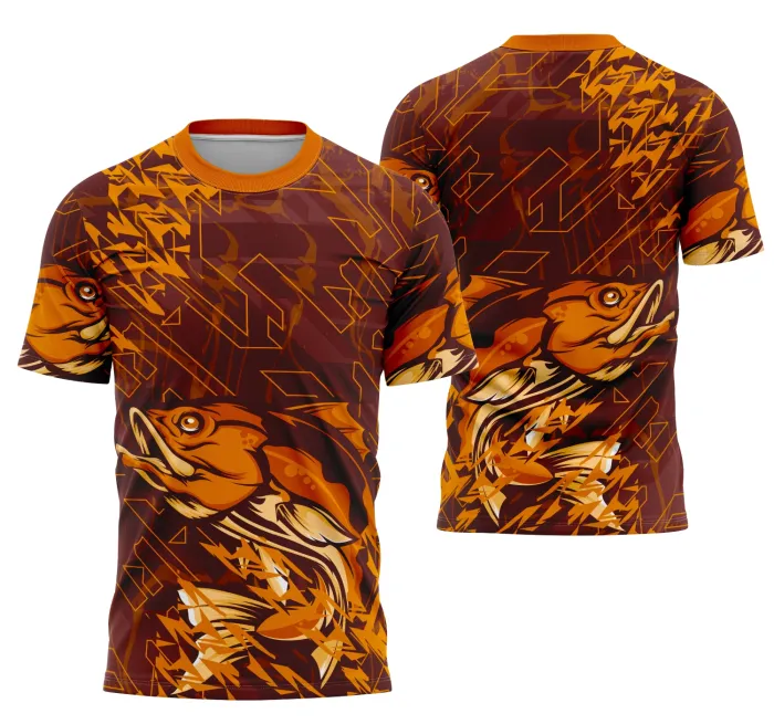 Camiseta unissex preta com logo no peito e estampa grande nas costas, design inspirado em pesca, perfeita para fãs do esporte em estilo casual.