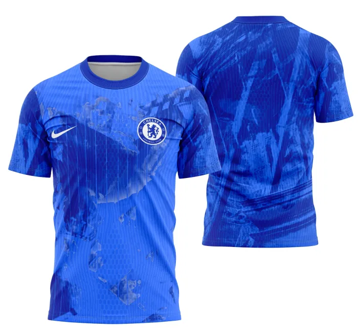 Camiseta unissex preta com logo no peito e estampa grande nas costas inspirada no Interclasse Chelsea 25-26 vazou, perfeita para quem busca estilo e identidade.