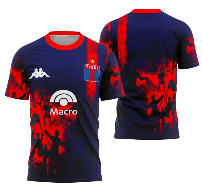 Camiseta unissex preta com logo no peito e estampa grande nas costas mostrando o tema Interclasse Coleção Club Atlético Tigre Del Pueblo, design vibrante e moderno para torcedores e colecionadores.