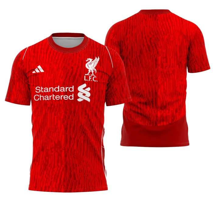 Camiseta unissex preta com logo no peito e estampa grande nas costas temática do Interclasse Conceito de Liverpool, ideal para fãs que buscam estilo e conforto.
