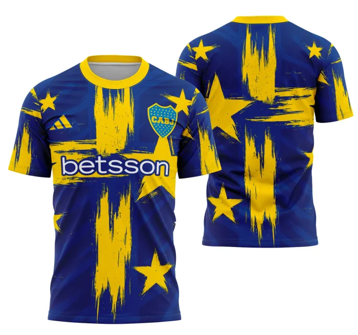 Camiseta unissex preta com logo no peito e estampa grande nas costas do Interclasse Conceito do Boca Juniors, ideal para fãs do futebol com estilo moderno e casual.