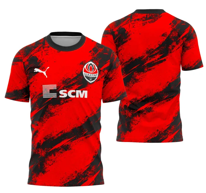 Camiseta unissex preta com logo no peito e estampa grande nas costas inspirada no Interclasse Conceito do Shakhtar Donetsk, perfeita para torcedores e fãs do futebol.