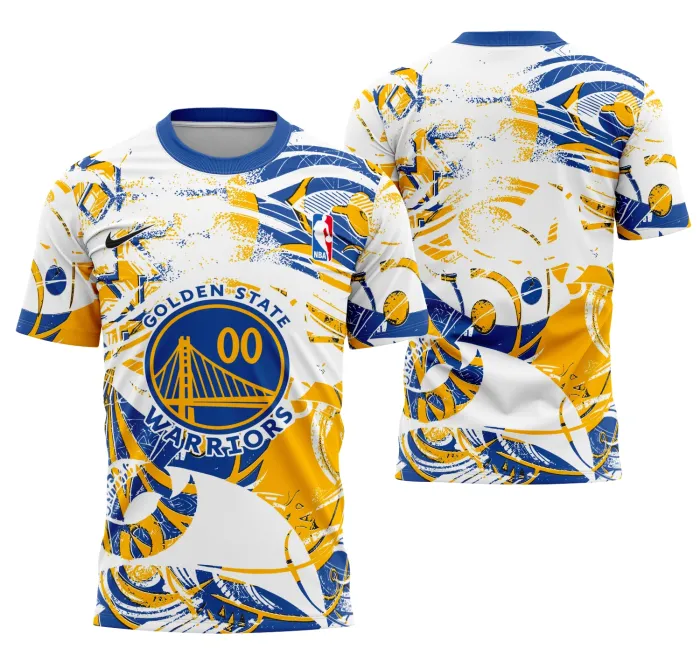 Camiseta unissex com logo no peito e estampa grande nas costas, cor preta, tema Interclasse Conceito Dos Golden State Warriors, design moderno e marcante para fãs de basquete.