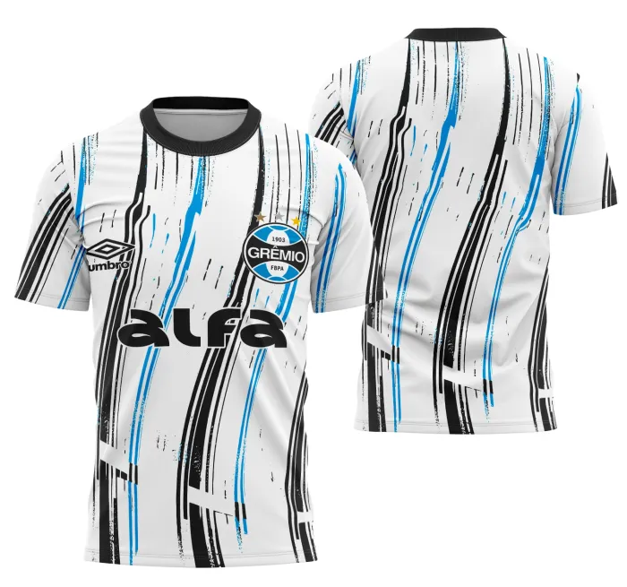 Camiseta preta unissex com logo no peito e estampa grande nas costas com tema Interclasse Conceito Gêmio, destacando estilo esportivo e visual marcante.