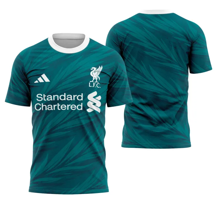 Camiseta unissex preta com logo no peito e estampa grande nas costas mostrando o conceito Liverpool do Interclasse, ideal para uso casual e eventos escolares.