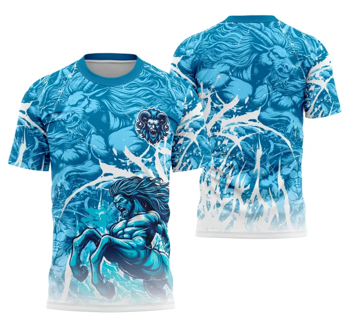 Camiseta unissex preta com logo no peito e estampa grande nas costas da equipe Centauro do interclasse, ideal para destaque em eventos e campeonatos.