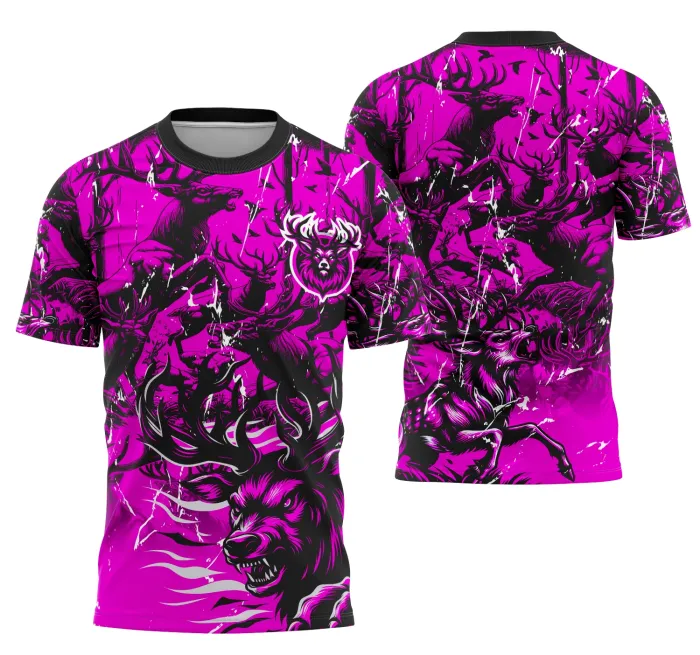 Camiseta unissex preta com logo no peito e estampa grande nas costas do tema Interclasse Equipe Cervo, mostrando estilo esportivo perfeito para eventos e competições.