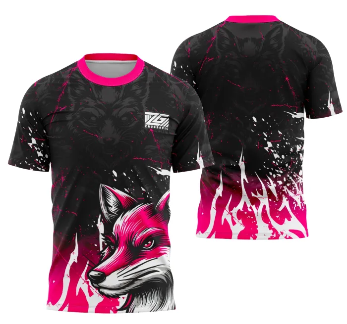 Camiseta unissex preta com logo no peito e estampa grande nas costas destacando o tema da Interclasse Equipe Lobo, ideal para torcida e eventos esportivos.