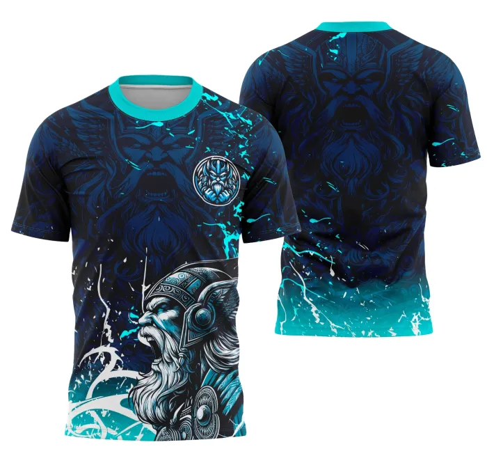 Camiseta unissex preta com logo no peito e estampa grande nas costas, tema Interclasse Equipe Odin, perfeita para fãs e competidores de eventos.