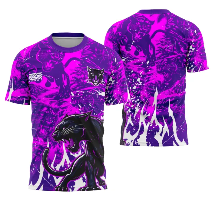 Camiseta unissex preta com logo no peito e estampa grande nas costas da equipe Pantera do Interclasse, ideal para times e eventos escolares.