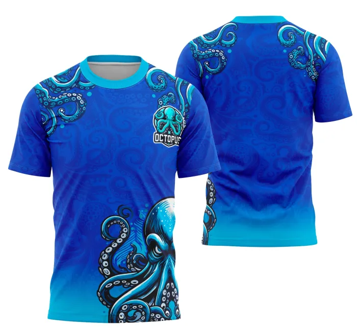 Camiseta preta unissex com logo no peito e estampa grande nas costas da equipe Polvos, destacando a força e união para o interclasse.