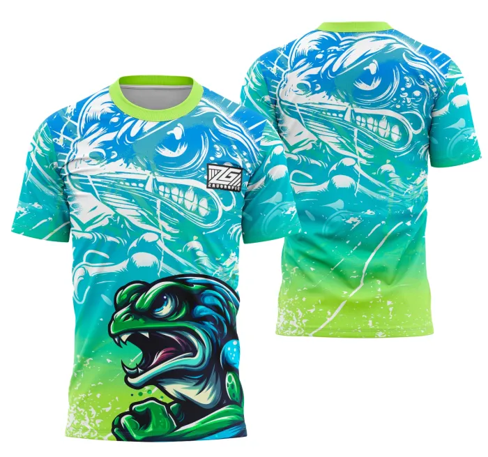 Camiseta unissex preta com logo no peito e estampa grande nas costas da Equipe Rana, perfeita para eventos interclasses com estilo marcante e moderno.