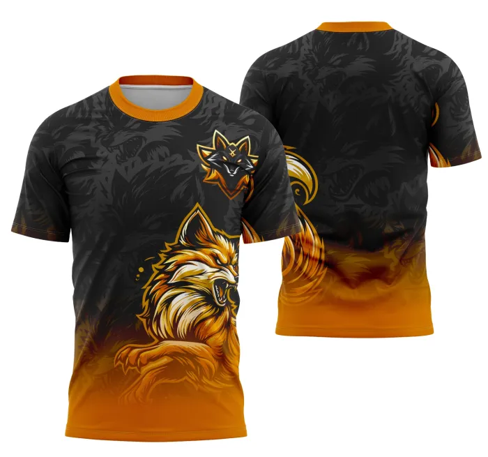 Camiseta unissex preta com logo no peito e estampa grande nas costas mostrando a Equipe Raposa do Interclasse em destaque, ideal para uso em eventos escolares e atividades em grupo.