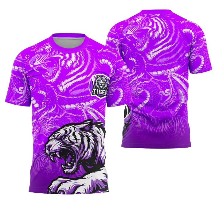 Camiseta unissex preta com logo no peito e estampa grande nas costas destacando o tema Interclasse Equipe Tigre, ideal para eventos e equipes