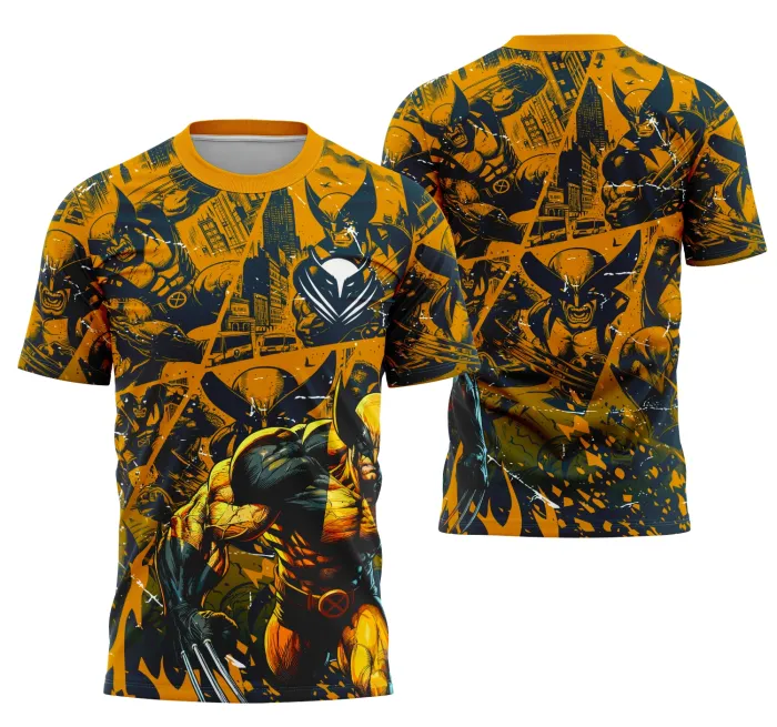 Camiseta unissex preta com logo no peito e estampa grande nas costas inspirada na Interclasse Equipe Wolverine, ideal para eventos escolares e esportivos.
