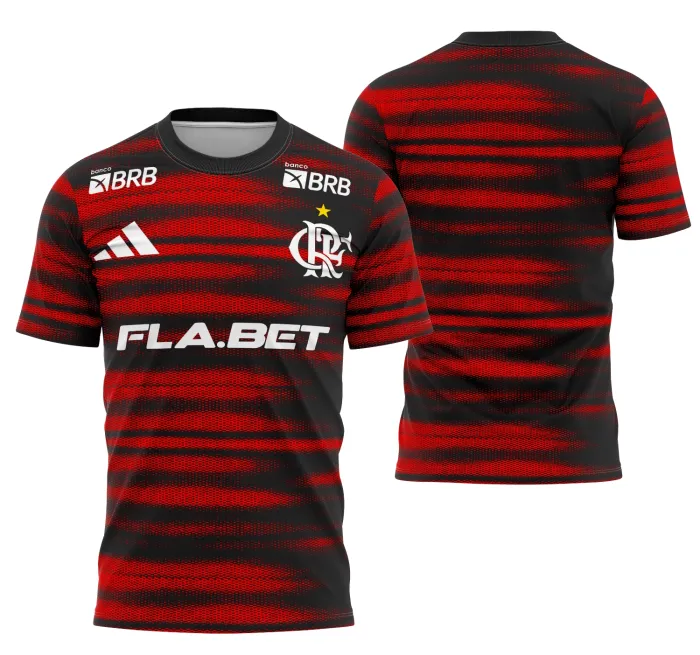 Camiseta unissex preta com logo no peito e estampa grande nas costas com tema Interclasse Flamengo Concept, ideal para quem busca estilo moderno e apaixonado pelo clube.