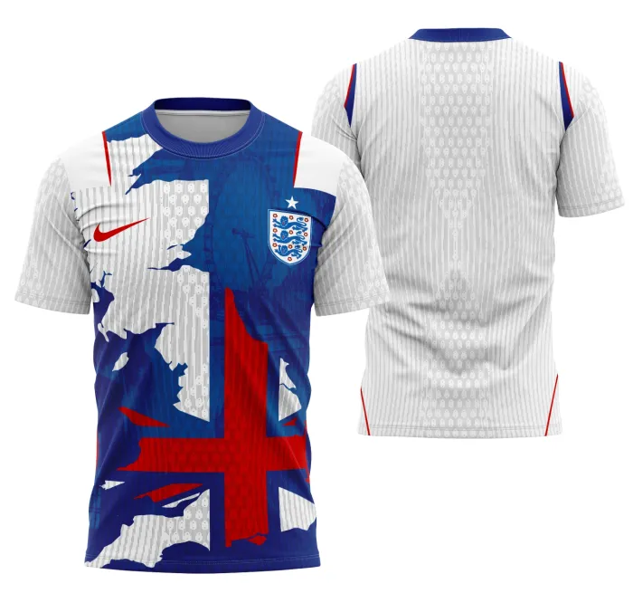Camiseta unissex preta com logo no peito e estampa grande nas costas inspirada no camisa Interclasse Inglaterra Terceiro Kit Concept 2026, visual moderno e esportivo.