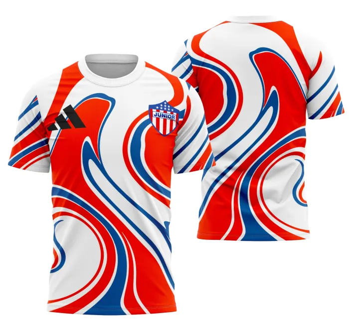 Camiseta unissex preta com logo no peito e estampa grande nas costas da Interclasse Júnior De Barranquilla, ideal para quem quer vestir com estilo e representar o time.