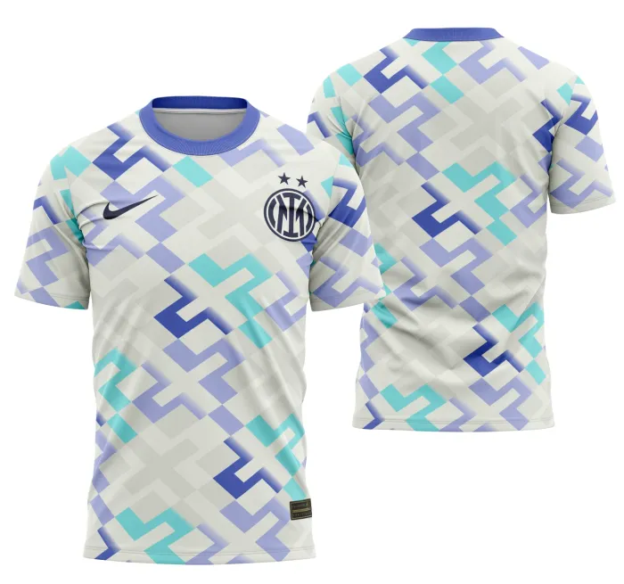 Camiseta unissex preta com logo no peito e estampa grande nas costas do kit fora de casa do Inter Milão 25-26 vazou, design moderno e impactante para fãs do futebol.