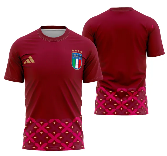 Camiseta unissex preta com logo no peito e estampa grande nas costas representando o kit goleiro da seleção Itália 2026, ideal para usar em eventos esportivos e encontros de times.