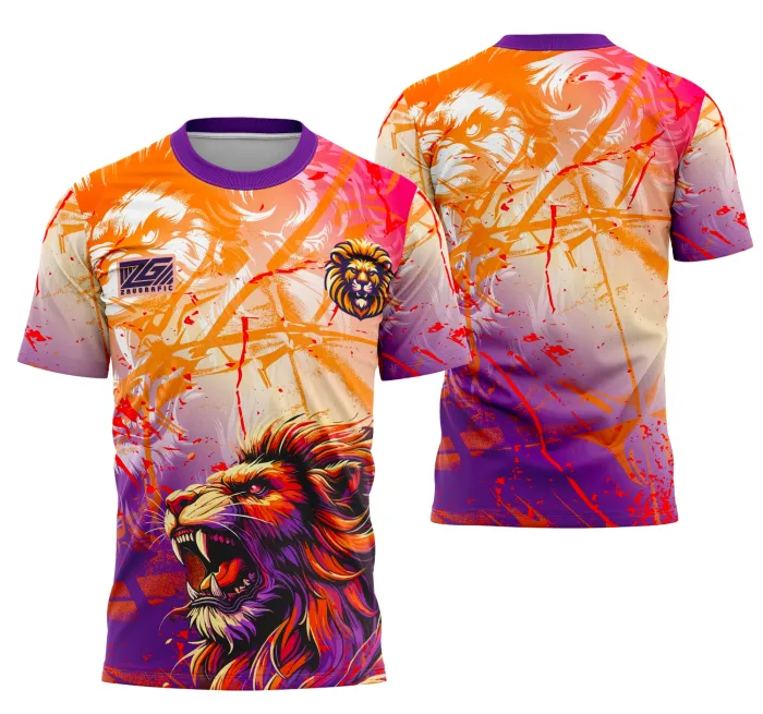 Camiseta unissex preta com logo no peito e estampa grande nas costas mostrando leão estilizado para Interclasse, ideal para eventos e uso casual.