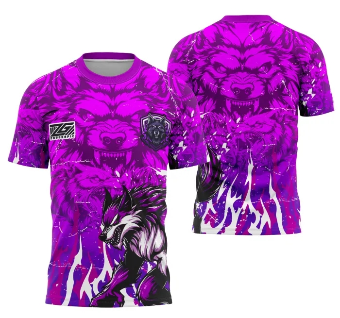 Camiseta unissex preta com logo no peito e estampa grande nas costas do Lobisomem da equipe Interclasse, ideal para destacar seu grupo em eventos escolares ou encontros temáticos.