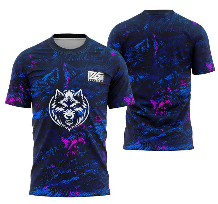 Camiseta unissex preta com logo no peito e estampa grande nas costas, tema Interclasse Lobo, ideal para uso casual e eventos esportivos.