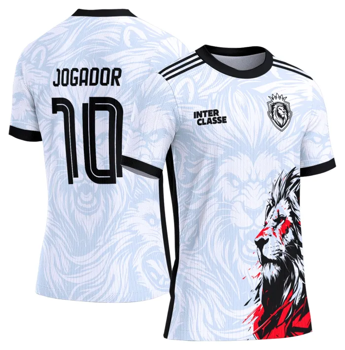 Camiseta unissex preta com logo no peito e estampa grande nas costas, representando o Leão do Modelo 855 Interclasse, ideal para uso casual e eventos escolares.