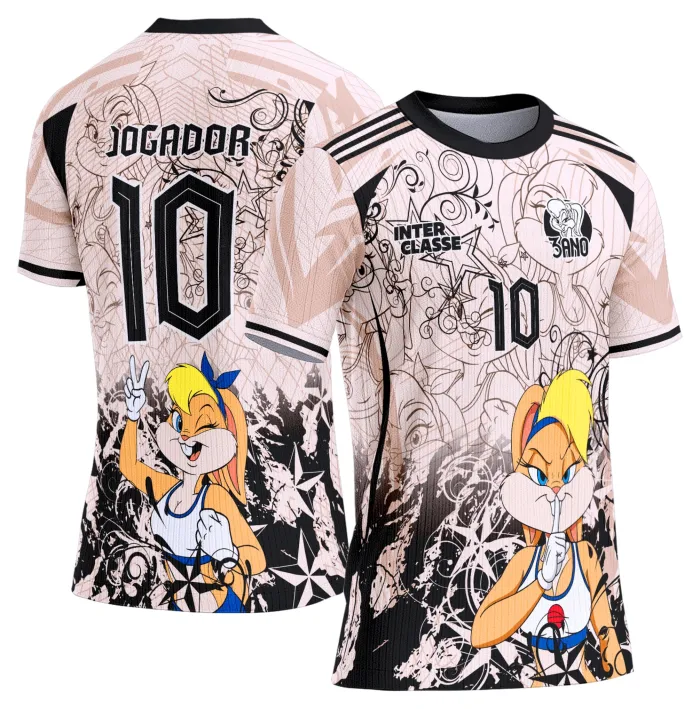 Camiseta unissex preta com logo no peito e estampa grande nas costas do modelo 856 Lola Interclasse, estilo moderno e versátil para qualquer ocasião.